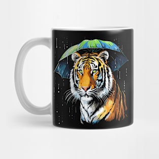 Siberian Tiger Rainy Day With Umbrella Mug